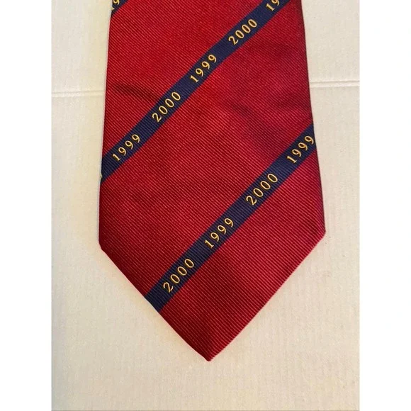 Prochownick Men Red Millennium 1999 2000 Commemorative Silk Tie Navy Gold Stripe