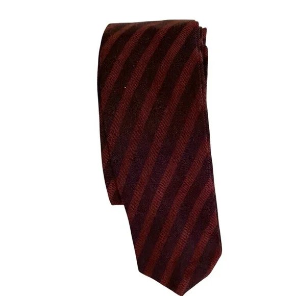 Burgundy and Navy Diagonal Striped Classic Silk Blend Necktie 3 Inch Width