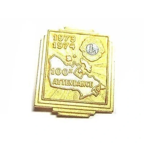 Signed 100% Attendance Lion's Club 1973 74 Tie Tack Pin Vintage*Fraternal‎