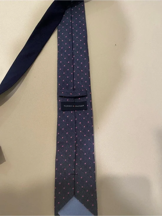 Tommy Hilfiger Navy Tie with Pink Microdot Pattern