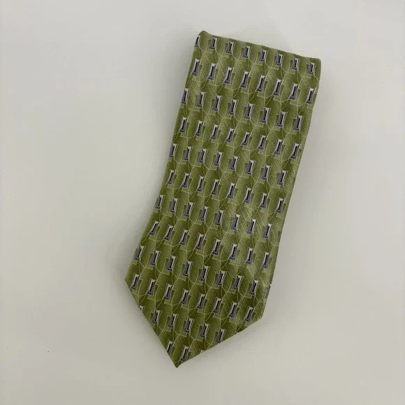 Meeting Street 100% Silk Olive Green and Blue Men's Neck Tie 60 inches‎ long