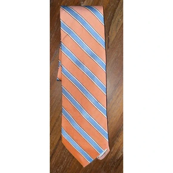 Brooks Brother Tie Mens Peach Blue Striped‎ Silk 346 Made In USA Necktie NEW