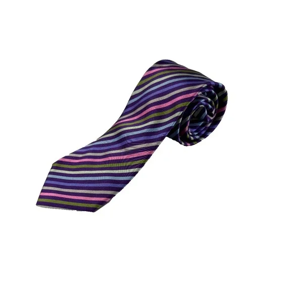 Charles‎ Tyrwhitt Mens Silk Tie Purple Blue Pink Green Striped Made in Italy