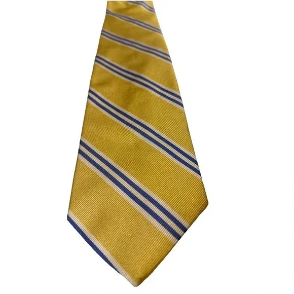 Brooks Brothers 346 Tie Mens OS Yellow Blue Striped‎ Silk Excellent Repp Stripe