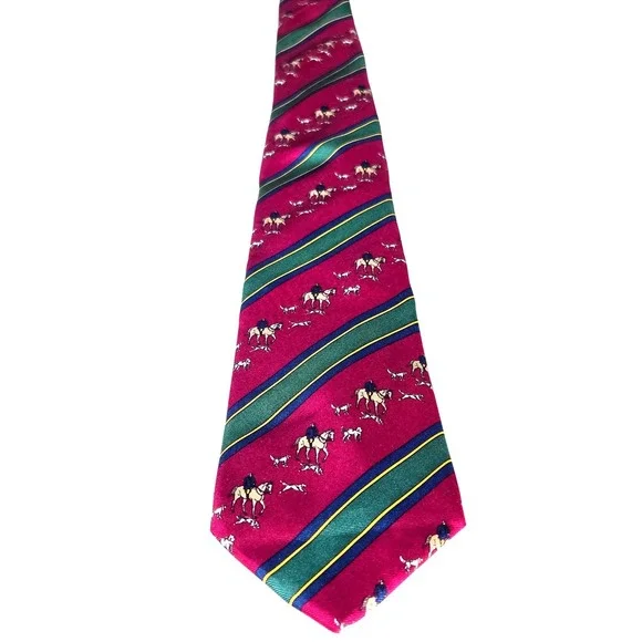 Men's Chaps Ralph Lauren Silk Tie Equestrian Fox Hunt Striped Magenta Heritage‎