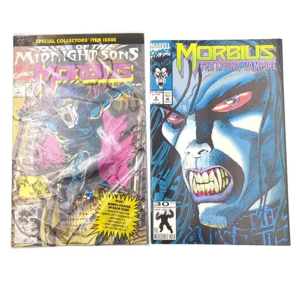 Morbius The Living Vampire #1 & #2 Marvel Comics 1992 Rise of Midnight Sons Lot