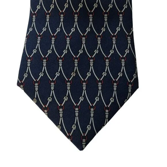 David Row‎ Silk Tie Equestrian Blue Horse Bit Italy EUC