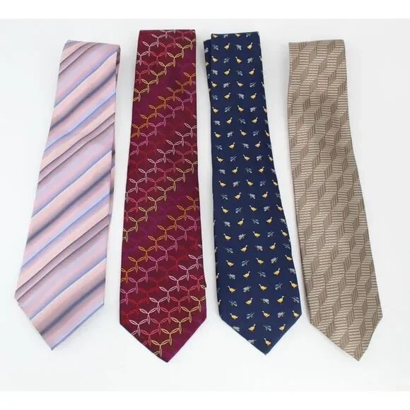 4pc Mens 100% Silk Tie Lot Van Heusen Rykiel Homme Villa Bolgheri Platinum Birds
