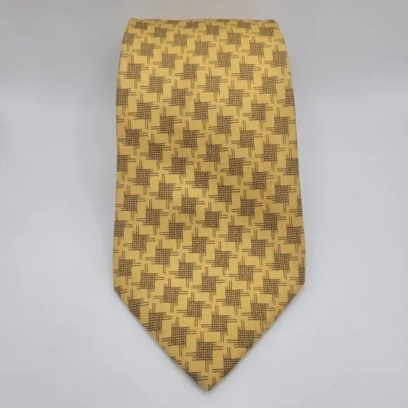 Hermes Tie Yellow Blue Geometric Rope Silk France Luxury Necktie Classic 7792 FA