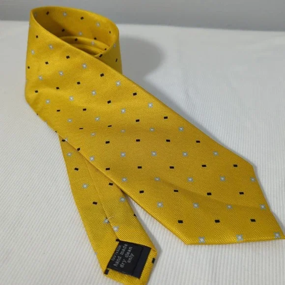 Bijoux Terner 100% Silk Tie Yellow With Navy Squares‎ And Blue Dot Flowers 63