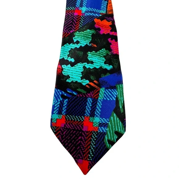 Vtg Paco Rabanne Paris Silk Tie Abstract Geometric Multicolor 90s Made in Italy