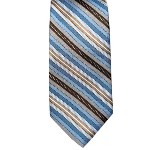 Vtg 60s SEARS Tie The Men’s Store Blue & Brown Striped Polyester MCM 57x3” USA