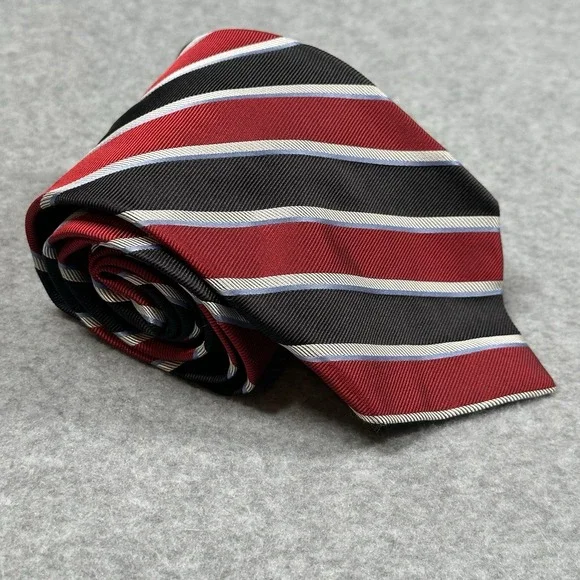 Paul Fredrick Red Black Stripe Italian Silk Necktie Hand Tailored USA 58x3.5in