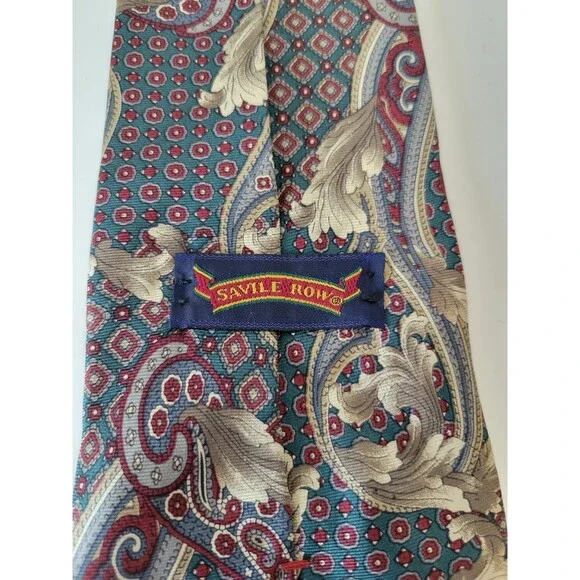 Savile‎ Row Men's Silk Tie Green Red Paisley Classic Pattern
