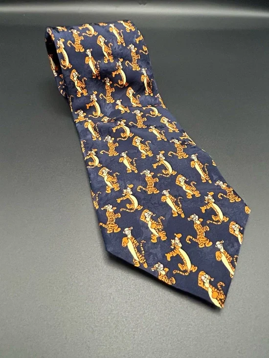 Disney Navy Tie with Orange Tigger Motif Made In Italy