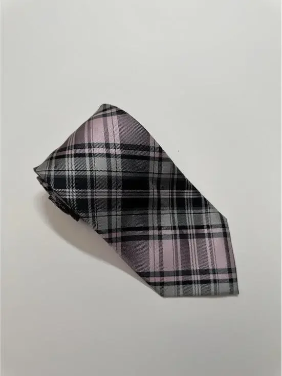Chaps 100% Silk Tie In Pink And Grey‎ Plaid