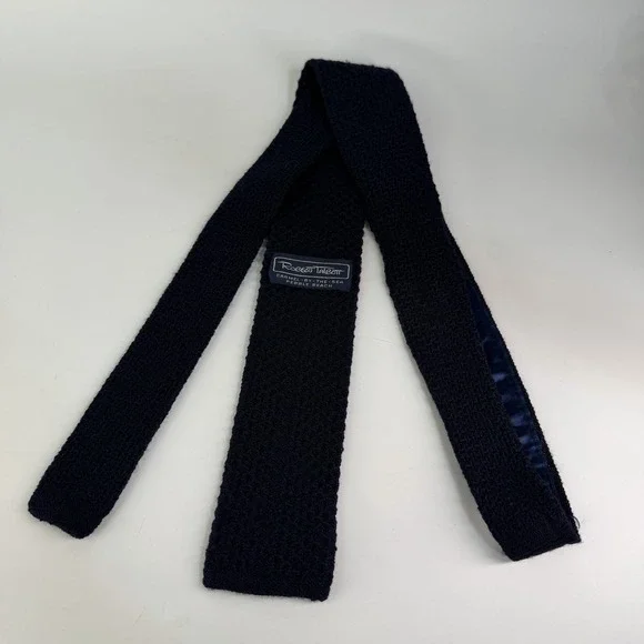 Robert Talbott Wool Square Knit Tie Vintage Mens Necktie Blue Retro Preppy