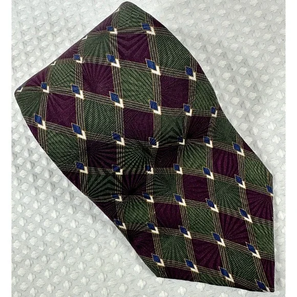 Bill‎ Blass Black Label Silk Tie Green Purple Diamond Plaid 4