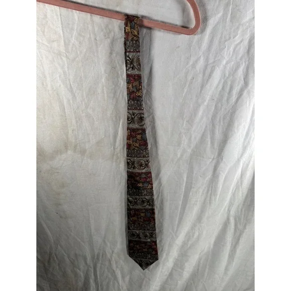 Bill Blass Mens Silk Blend Floral Tapestry Necktie Burgundy Gold Blue New Tag