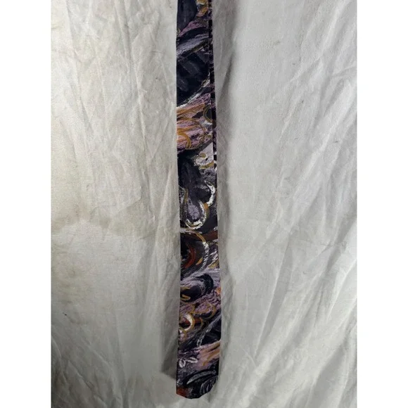 Vintage Abstract Painterly Necktie Purple Black Gold Artistic Silk Tie Mens