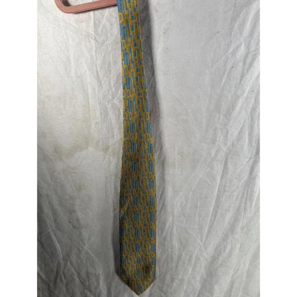 Vintage Beau Brummell Gentry Tie Gold Blue Geometric Abstract Belk-Hudson GA