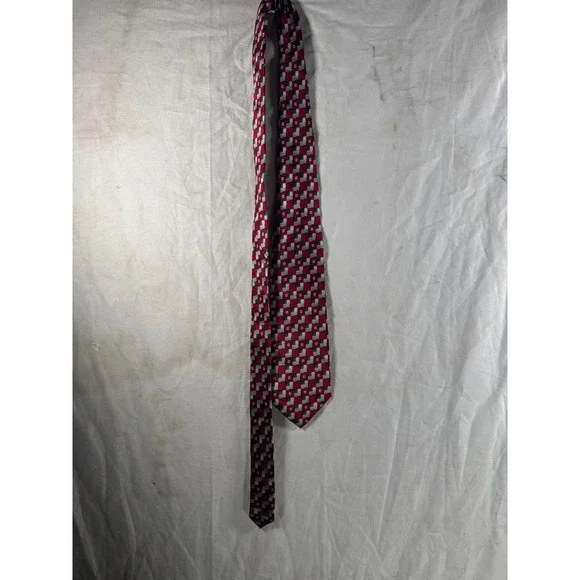 Pierre Cardin Mens Silk Tie Red NavyBlue Silver Geometric Grid Pattern WPL 13185