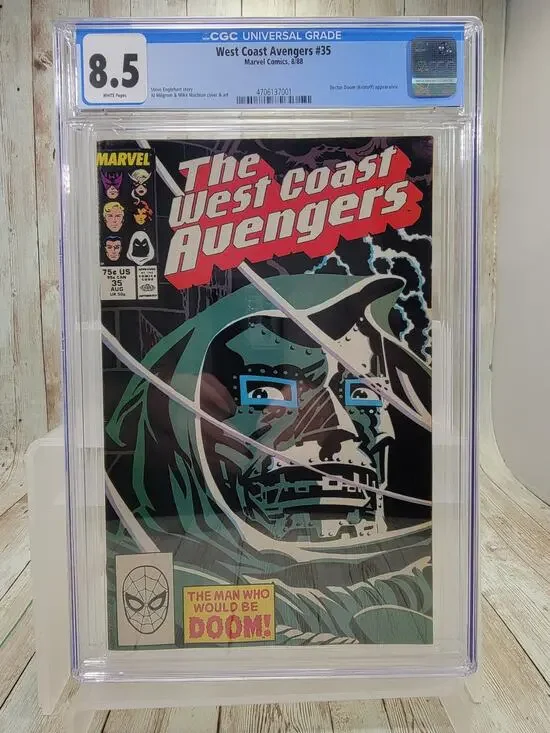 West Coast Avengers #35 (1988) CGC 8.5 NM/MT White Milgrom Iconic Doom Cover HTF