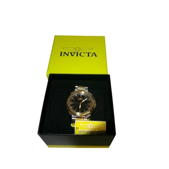Invicta Watch #49738 Gold Tone Stainless Steel‎ Black Dial Men's Quartz $199 NIB