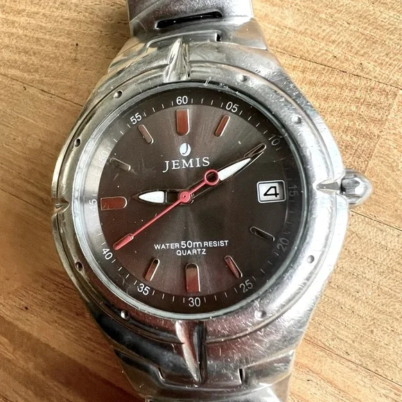 Vintage Jemis mens silver tone watch NEW BATTERY