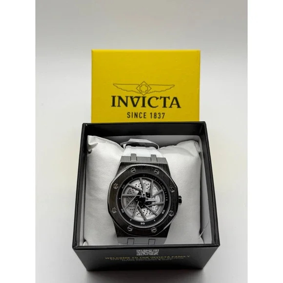 Invicta 70039 Men's Watch Silver Tone Skeleton Dial White Silicone Strap New Box