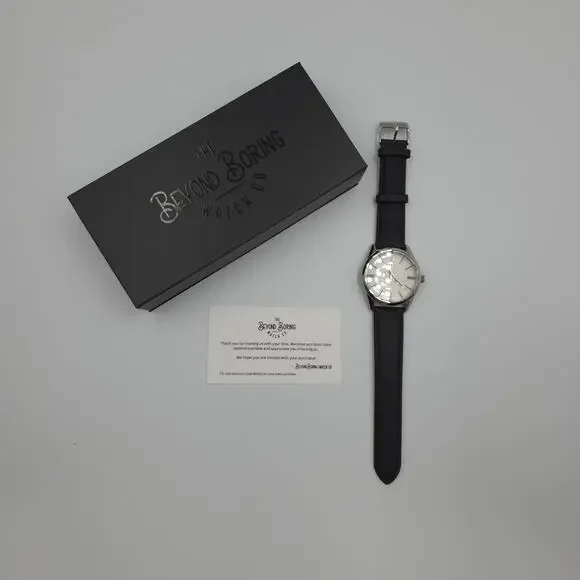 The Beyond Boring Watch Company in White Sunburst Watch Black Leather 39mm