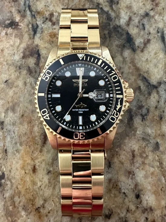 Invicta Gold Tone Men's Dive Watch with Black Dial