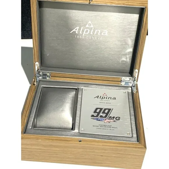 Alpina Watch Box Presentation Brown Wooden Case Startimer Pilot 99 Display Empty