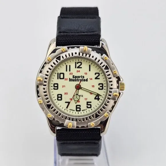 VTG Sports Illustrated Watch Men 38MM Yellow Dial New Black Canvas Bands Battery