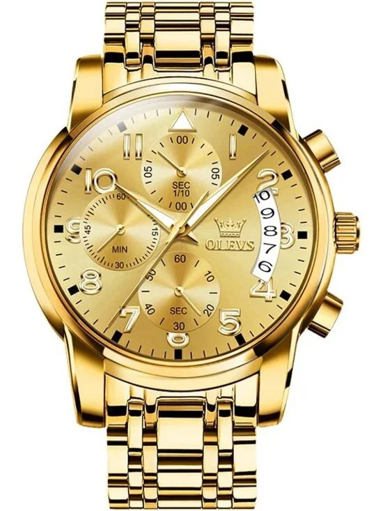 Men's Gold Face/Gold Band Stainless Steel Chronograph Waterproof Wrist Watch