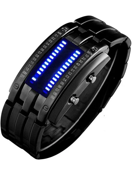 Stylish Men's Blue LED Digital Watch - Waterproof, Classic Black Plated Bracelet