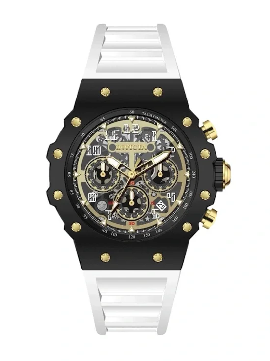 Invicta NEW with Box Black, Gold & White Skeleton Chronograph Watch 44mm