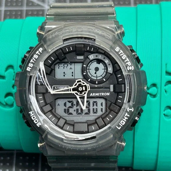 Armitron Pro Sport World Time Chronograph Digital‎ Analog Watch MA19439A