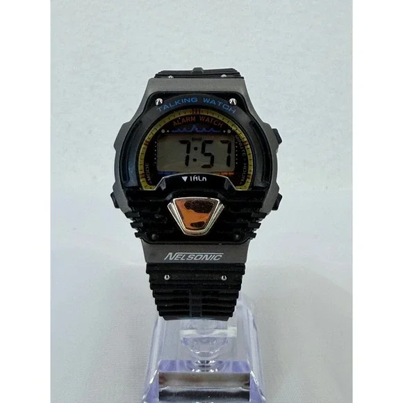 Nelsonic Talking Watch Vintage Digital Alarm Water Resist Black NO72 107
