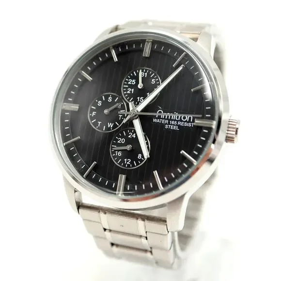 Armitron Silver Tone Mens 43mm Calendar Watch 24-hour Day Date w New Battery