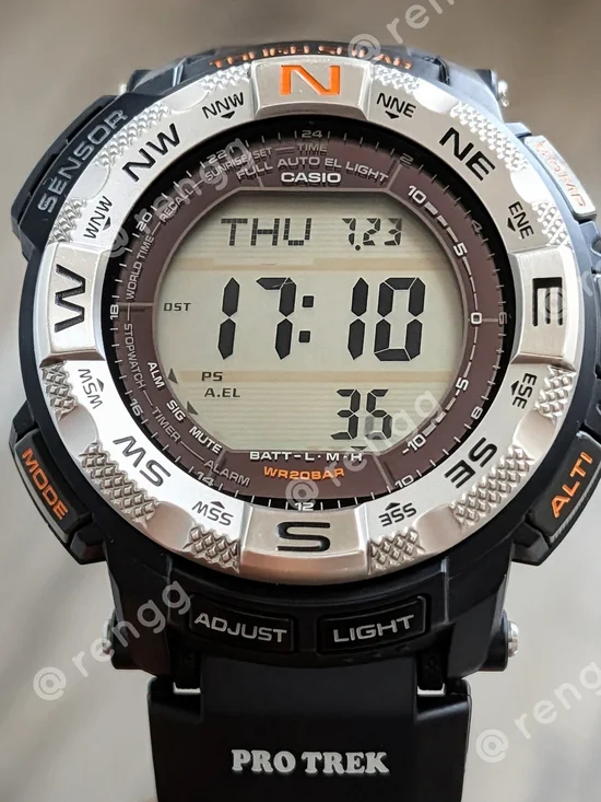 Casio Pro Trek Digital Compass Watch - Black & Silver with Orange Accents