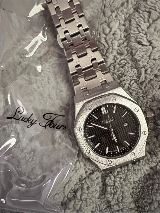 Lucky Fours Stainless Steel Octagonal Watch in Silver and Black