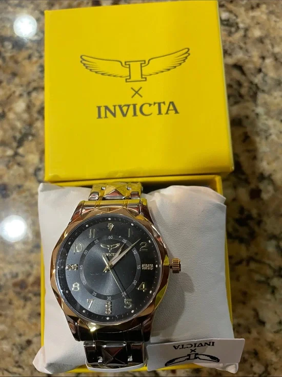 Invicta Two-Tone Gold and Silver Pyramid-Link Bracelet Watch