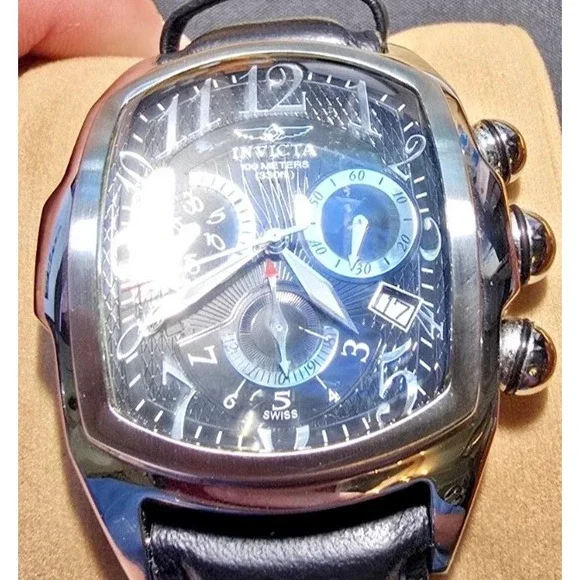 Invicta Lupah 2094 Mens Swiss Chronograph Watch Black Leather Dragon Case Back
