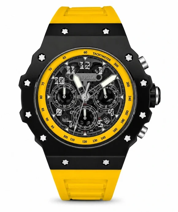 Invicta Bolt Zeus Men's Chronograph Watch Black & Yellow Silicone Strap 69670