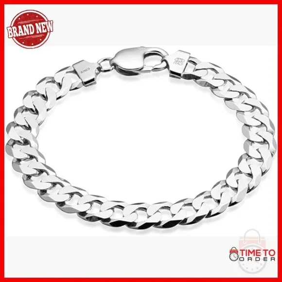 Sterling Silver Cuban Link Bracelet, 8 Inch, Italian Diamond-Cut, Gift Box
