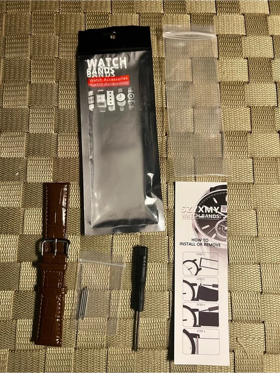 Brown Leather Watch Band with Installation Tools