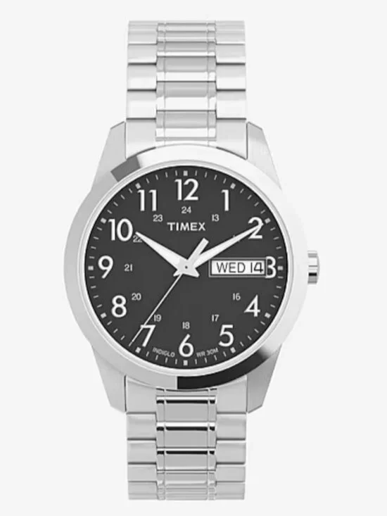 Timex T2M932 Silvertone Expansion Band Watch Men's Indiglo Day Date  New In Box