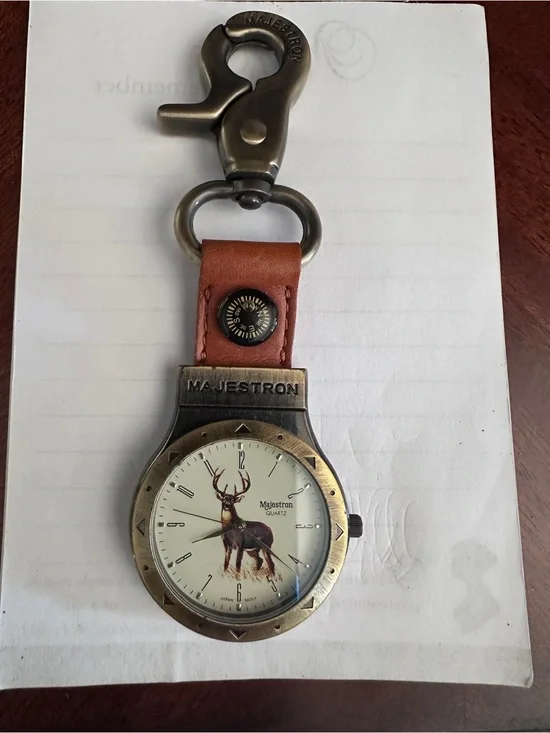 Brown Leather Pocket Watch with pant loop Clip