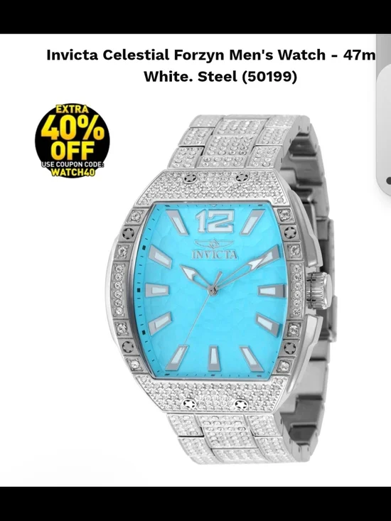 Invicta Celestial Forzyn Men's Watch - Turquoise Dial Silver Crystal Bracelet
